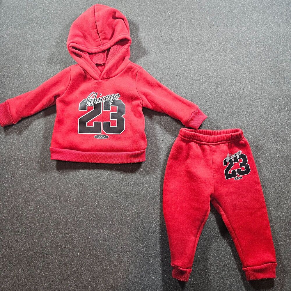Chicago 23 Fleece Outfit Set 9-12M Red Hoodie Jogger Tracksuit